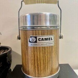 MCM Metal Camel Thermos with Handle - Insulated Food Container - Faux Wood Grain